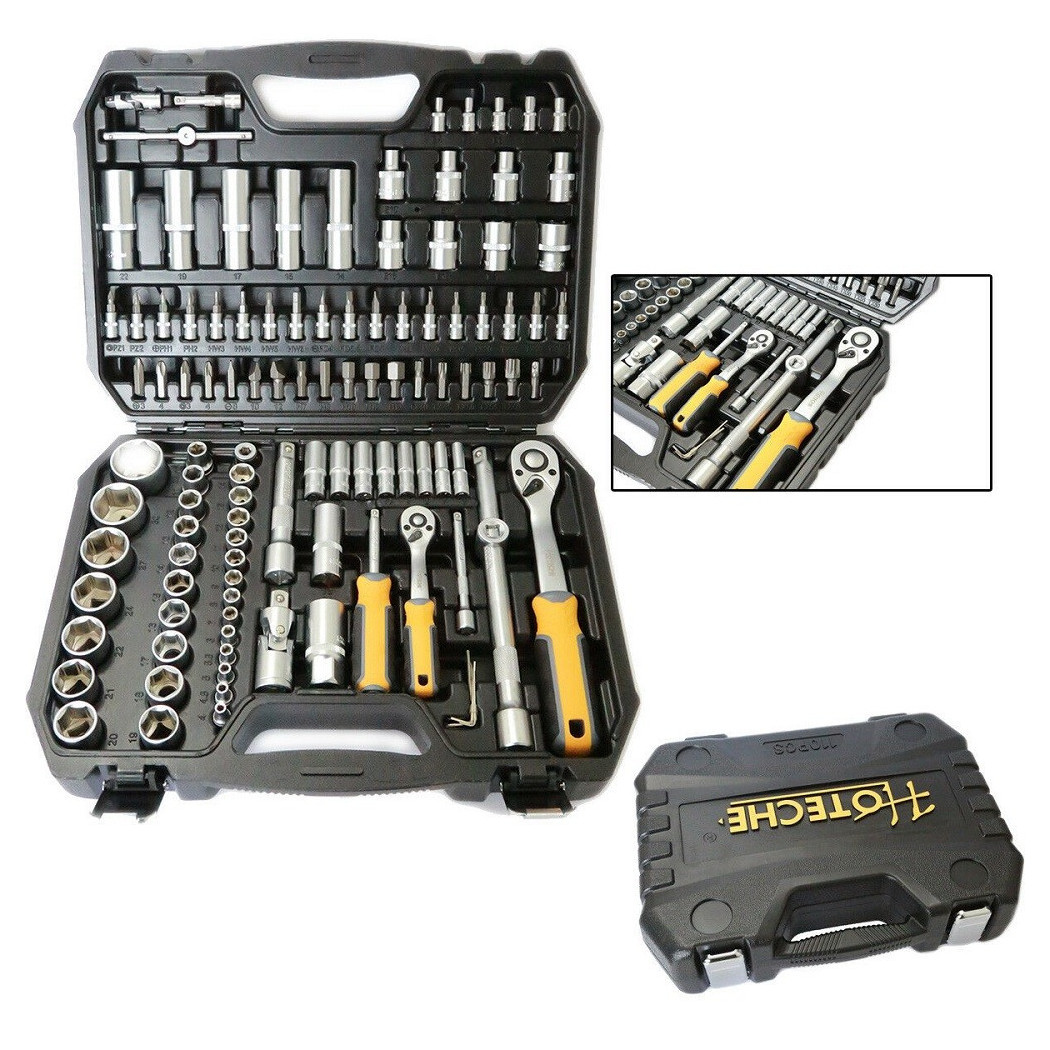 foto del prodotto trade shop - valigia set chiavi a bussola 110 pz 1/2 1/4 chiavi a cricchetto reversibili -