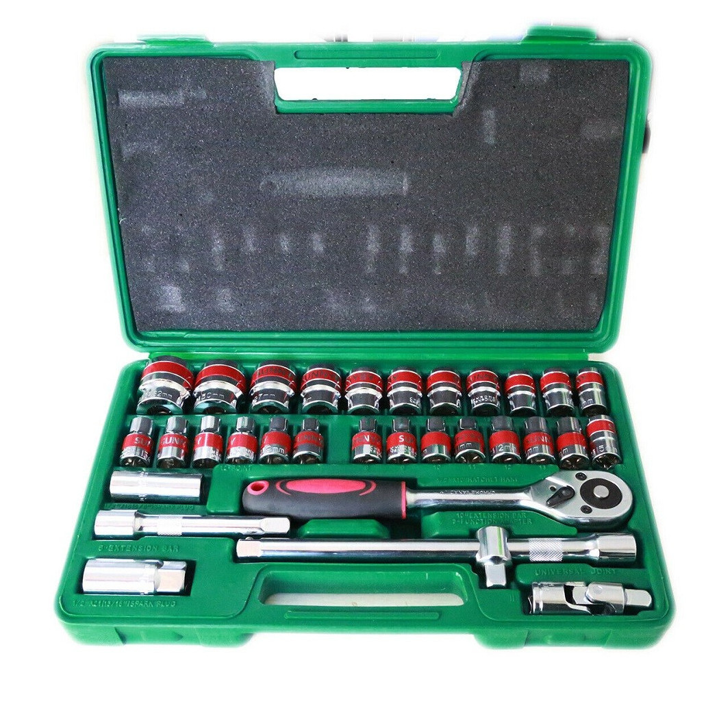 foto del prodotto trade shop valigia set chiavi a bussola 32 pezzi vanadium con cricchetto 32 pz vanadium 