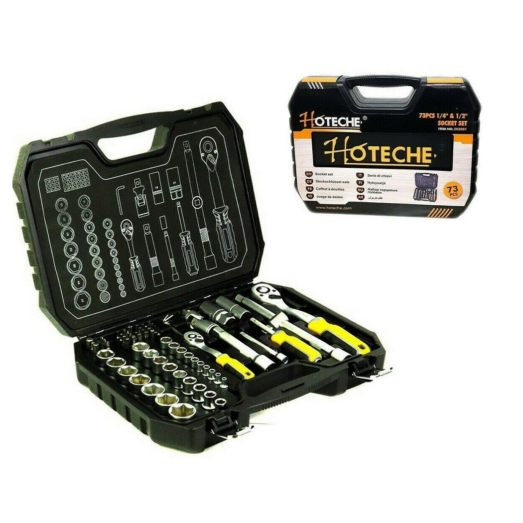 foto del prodotto trade shop - valigia set chiavi a bussola 73 pezzi 1 2 1 4 chiavi a cricchetto reversibili -