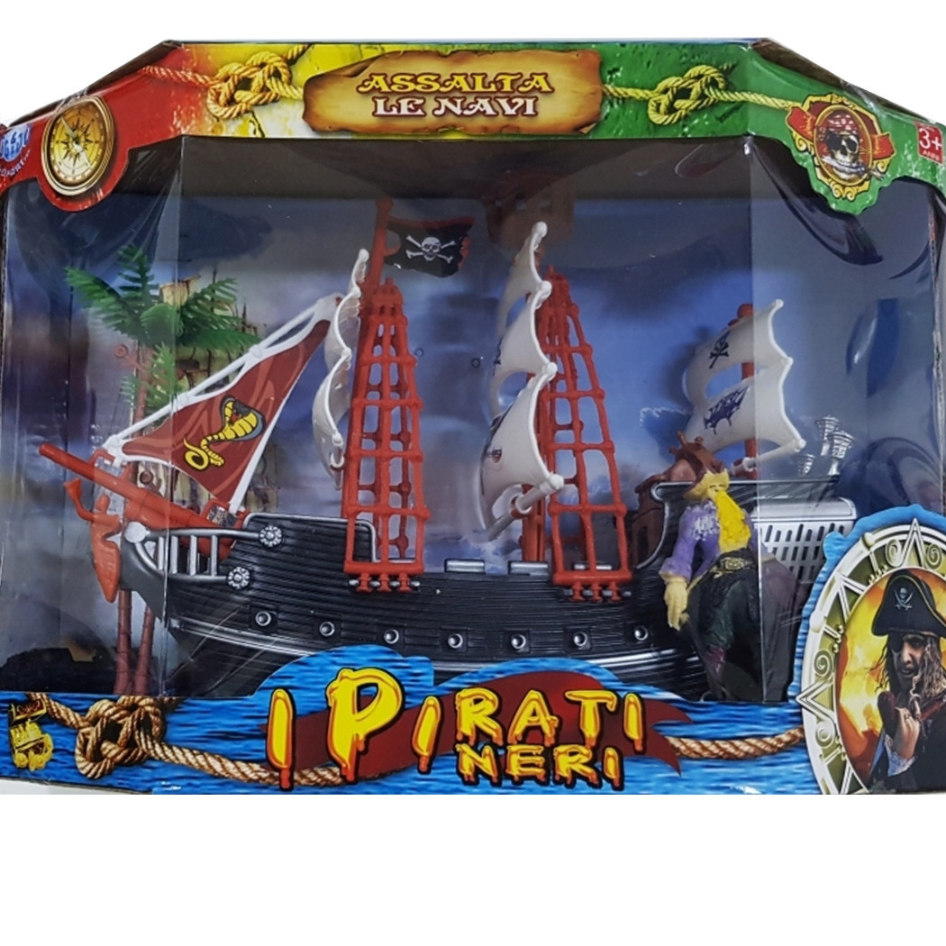 foto del prodotto trade shop vascello galeone pirati neri nave barca assalta teschio acqua gioco mare bimbo 