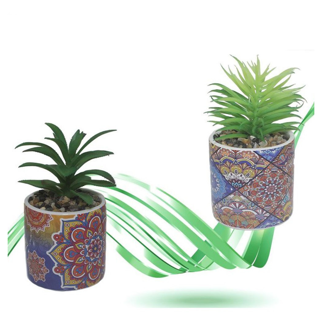 foto del prodotto trade shop vaso in ceramica con piantina artificiale 15 cm pianta idea regalo bomboniera 