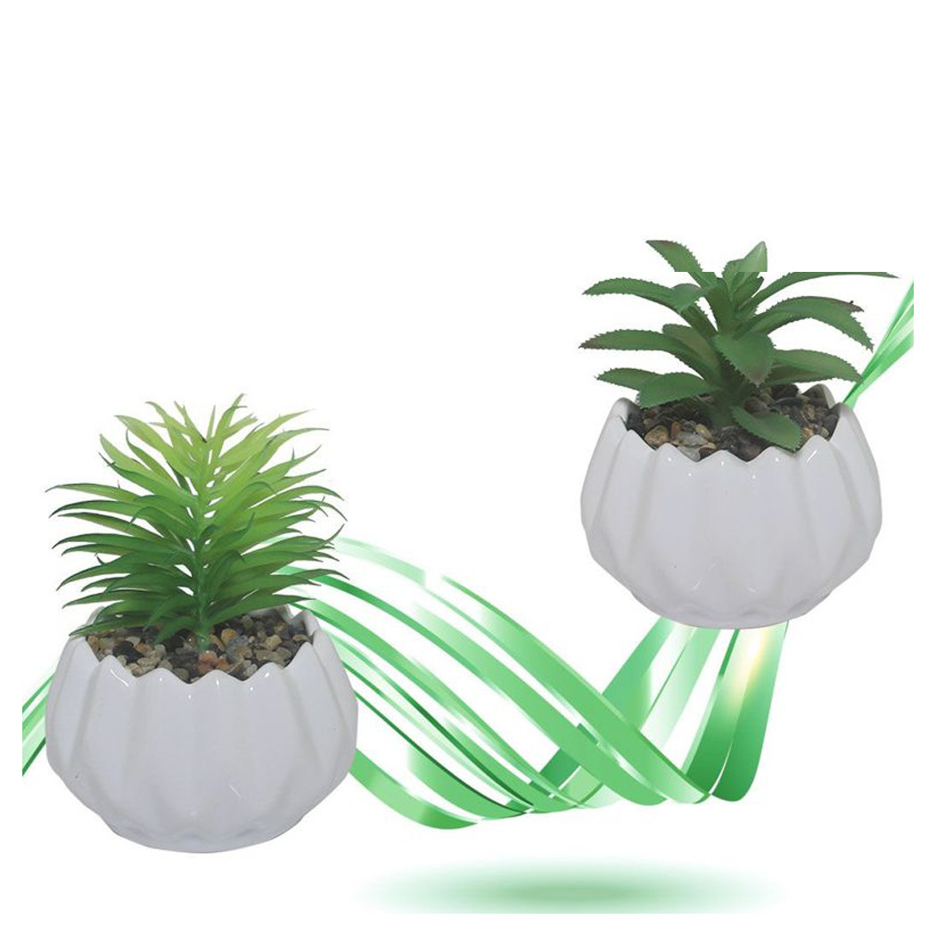 foto del prodotto trade shop vaso in ceramica con piantina artificiale pianta idea regalo bomboniera 14x19 cm 