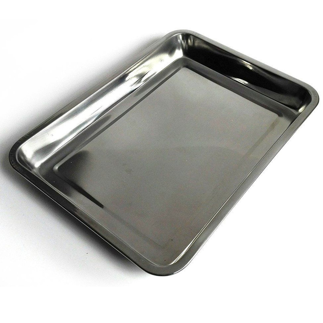foto del prodotto trade shop vassoio guantiera in acciaio inox rettangolare portata cucina misure 36x27x4,8cm 