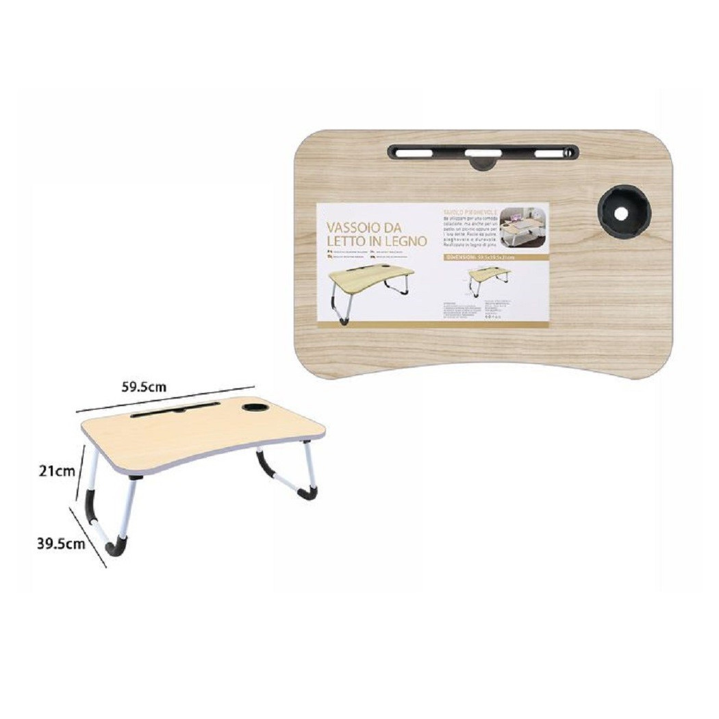 foto del prodotto trade shop vassoio scrivania pieghevole tavolino da pc slot tablet tazza legno chiaro 71364 