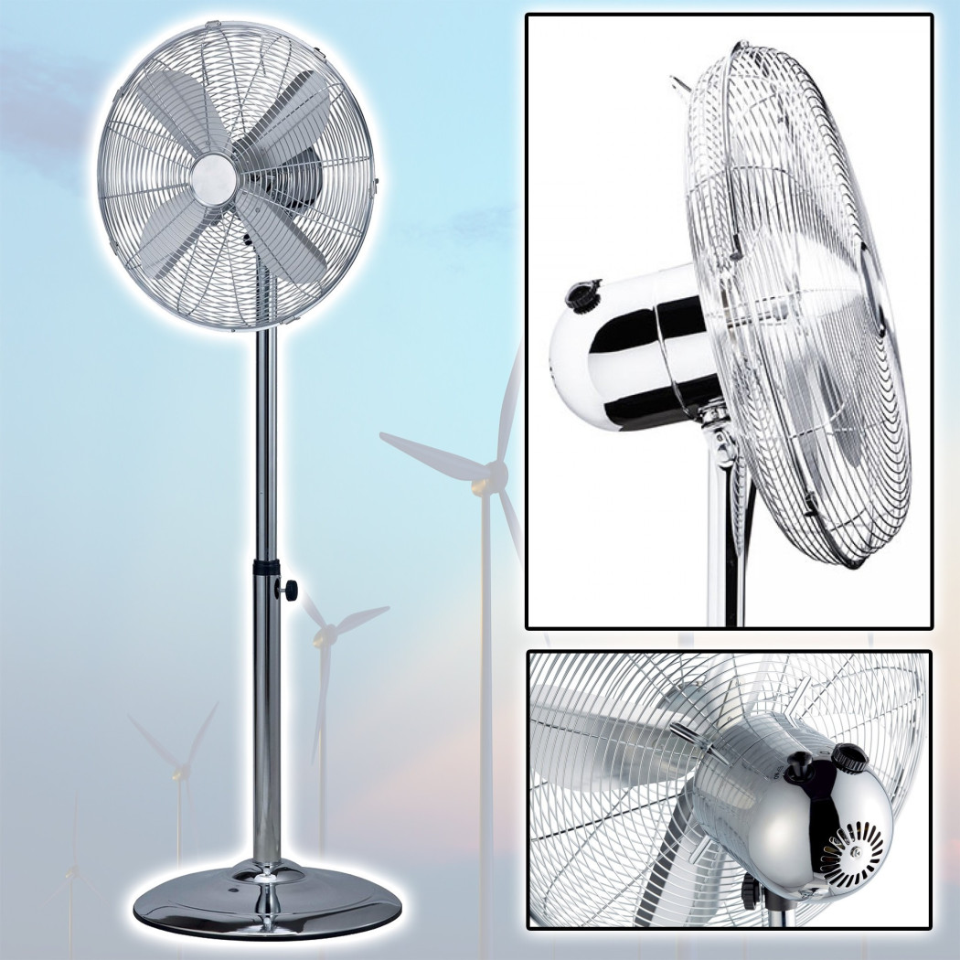 foto del prodotto trade shop ventilatore a piantana cromato 4 pale 40cm oscillante 3 velocita h 115 cm 60 w 