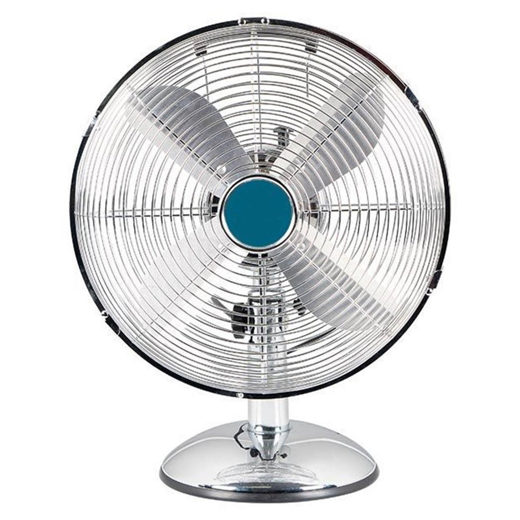 foto del prodotto trade shop ventilatore da tavolo vintage cromo 45w con 4 pale in alluminio cavo 1,8mt 6506005 