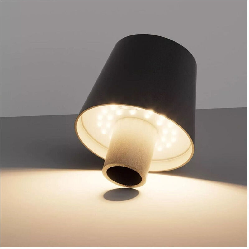 foto del prodotto tradeshop - trade shop traesio - lampada led per bottiglia tappo tavolo touch dimmerabile 3 tonalità ricaricabile - nero