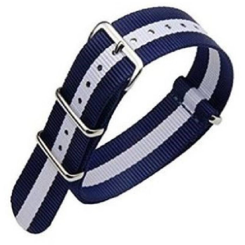 foto del prodotto traesio cinturino in nylon universale ricambio orologio larghezza 20mm blu bianco trade shop