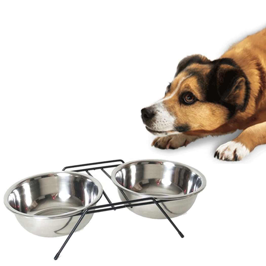 foto del prodotto traesio ciotola doppia rialzata per cani 2 per 14cm con supporto cibo acqua in metallo trade shop