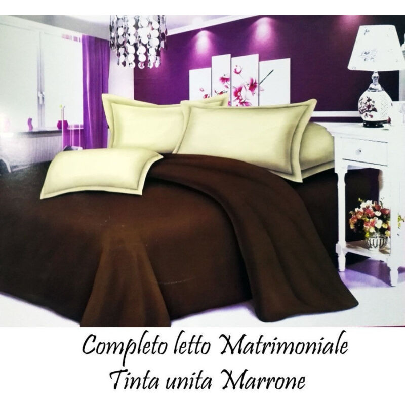 foto del prodotto traesio completo letto lenzuola matrimoniale con copri cuscini tinta unita marrone trade shop