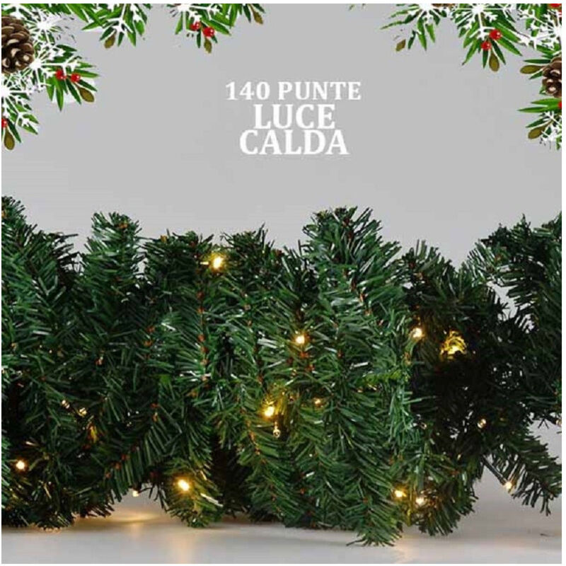 foto del prodotto traesio ghirlanda natalizia 250cm 140 punte 100 led illuminazione a luce calda trade shop