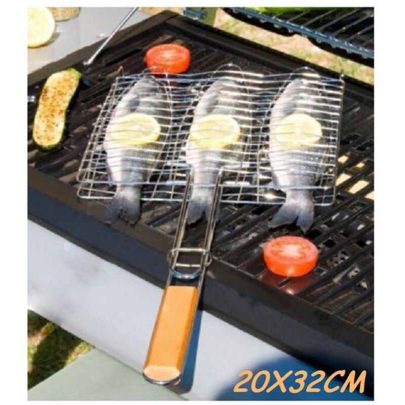 foto del prodotto traesio - griglia barbecue doppia 20x32cm grill antiaderente brace camino per pesce carne - - trade shop