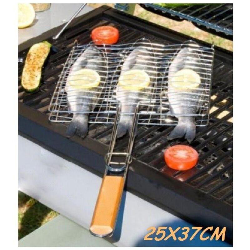 foto del prodotto traesio griglia barbecue doppia 25x37cm grill antiaderente fornacella brace pesce carne trade shop