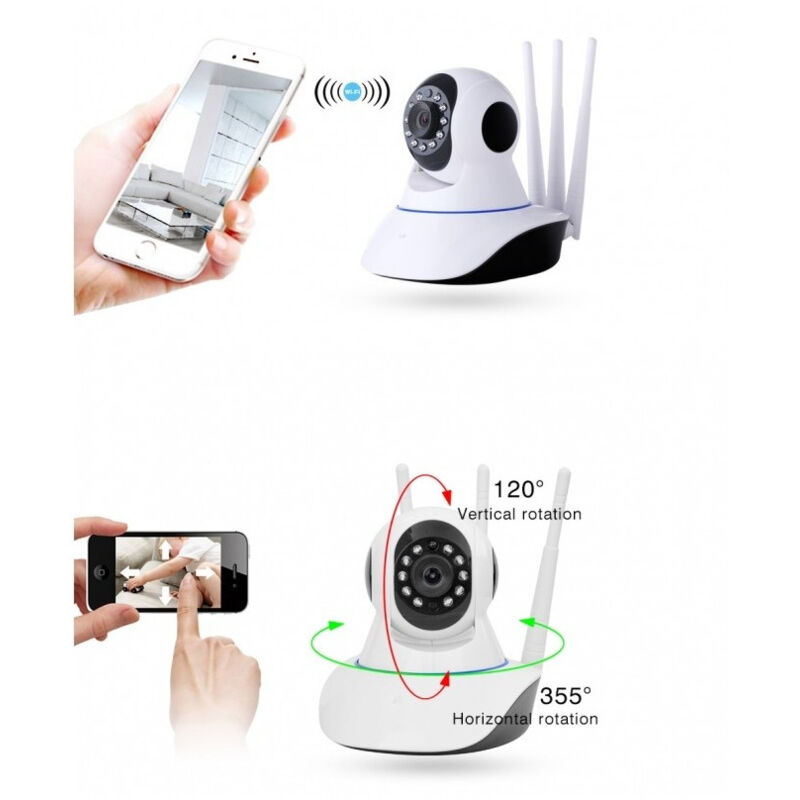 foto del prodotto traesio ip camera telecamera risoluzione 1080p hd 3 antenne p3p rotazione wifi web audio trade shop