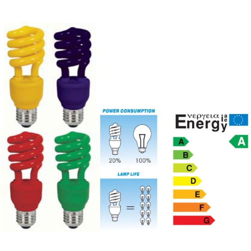 foto del prodotto traesio lampadina risparmio energetico colorata 13w blu rossa gialla verde antizanzare rosso e14 trade shop