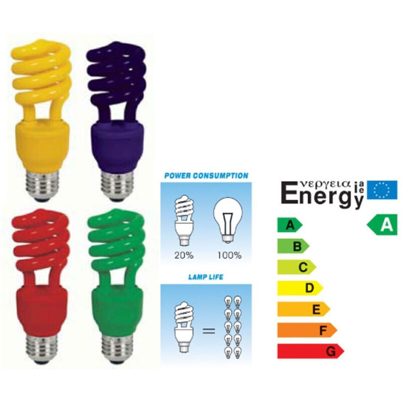 foto del prodotto traesio lampadina risparmio energetico colorata 13w blu rossa gialla verde antizanzare verde e14 trade shop