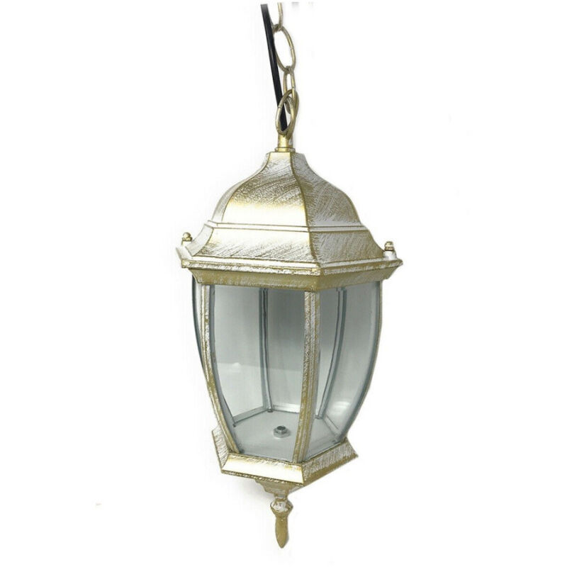 foto del prodotto traesio lanterna a sospensione da soffitto con catena lampada giardino attacco e27 es40 oro trade shop