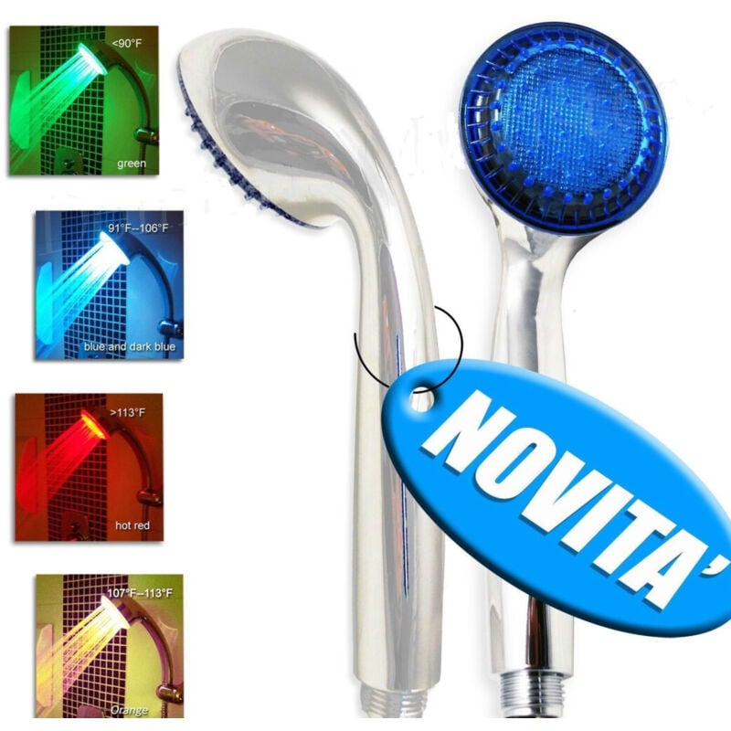 foto del prodotto traesio miscelatore doccia indicazione termica a led 4 colori cromoterapia soffione trade shop