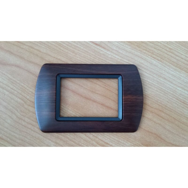 foto del prodotto traesio placchette placche in abs compatibili per master modo colorra placca copriprese legno scuro 3 fori trade shop