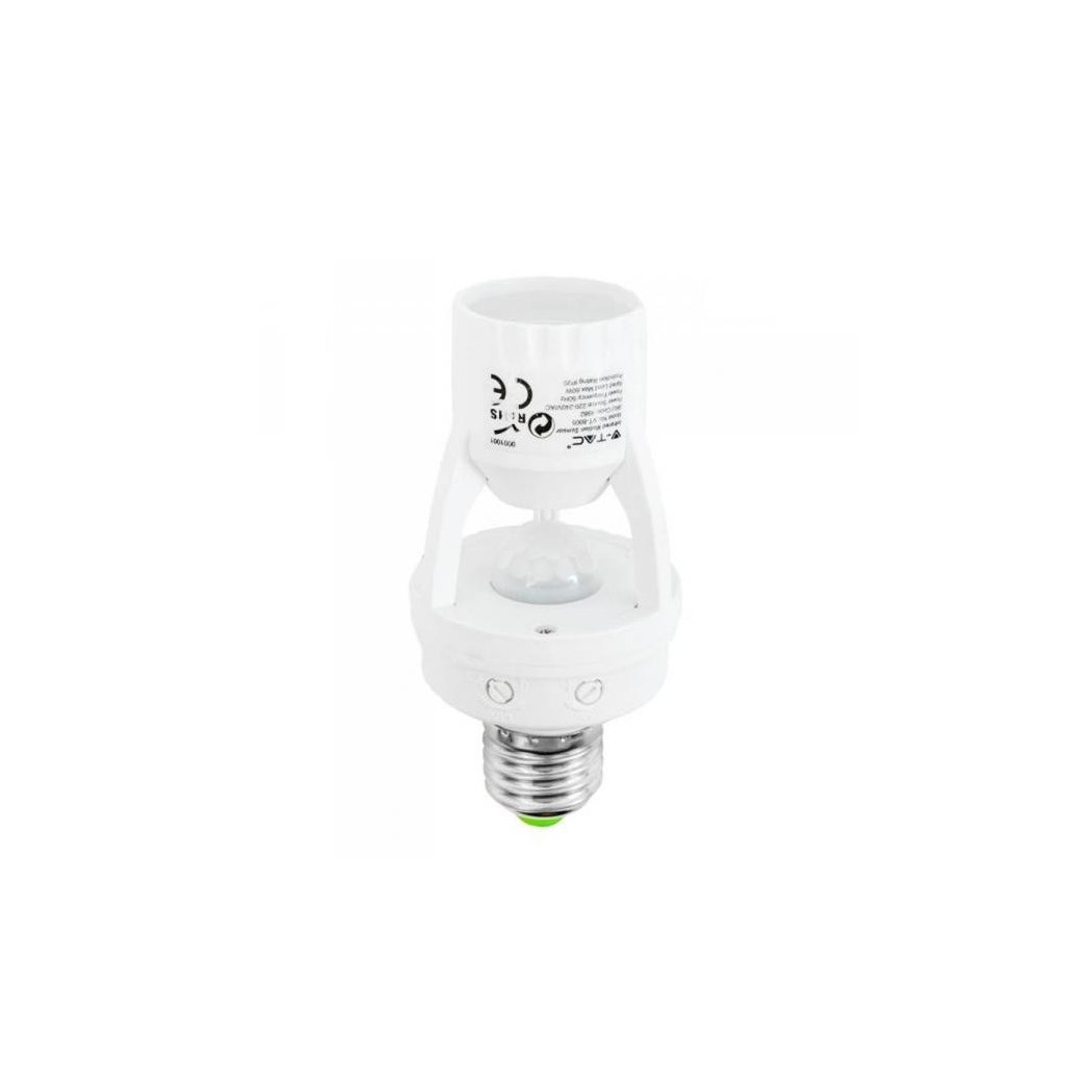 foto del prodotto traesio portalampada adattatore con sensore di movimento crepuscolare e27 v tac vt 8005 trade shop