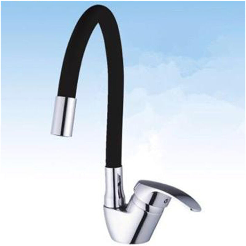 foto del prodotto traesio rubinetto miscelatore girevole per lavandino lavello cucina colore canna nero trade shop