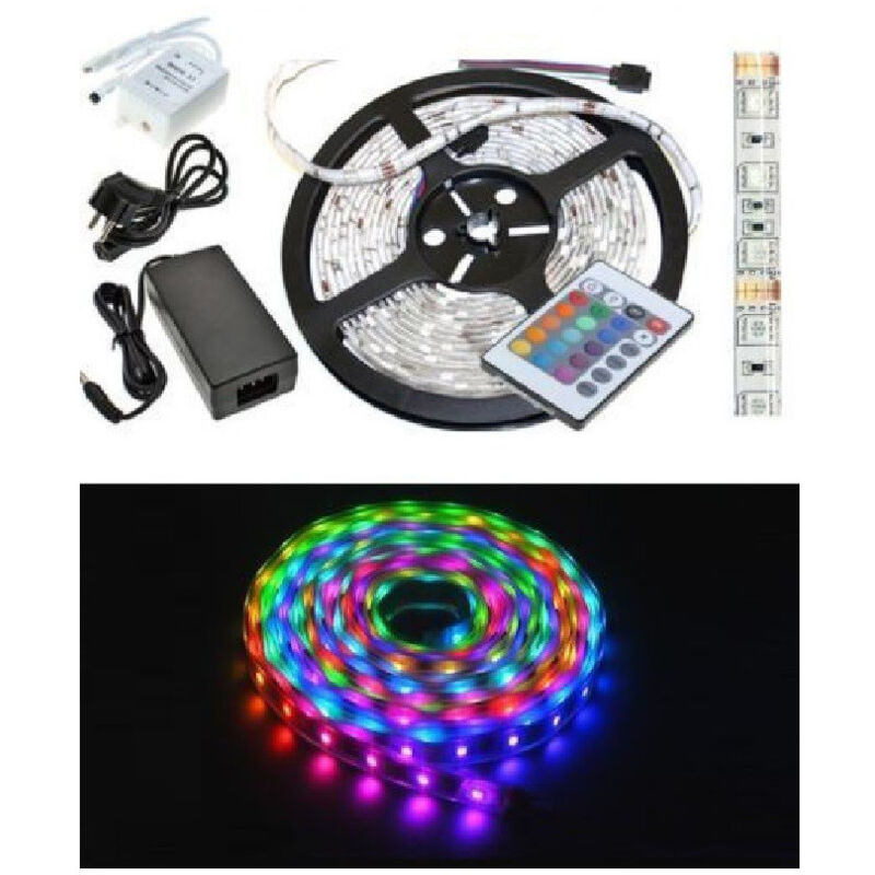 foto del prodotto traesio striscia a led smd 5050 rgb ip65 5 metri bobina con alimentatore e telecomando trade shop