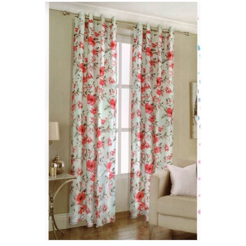 foto del prodotto traesio tenda a fiori rosso floreale 140x280cm a pannello doppio velo con 8 anelli trade shop