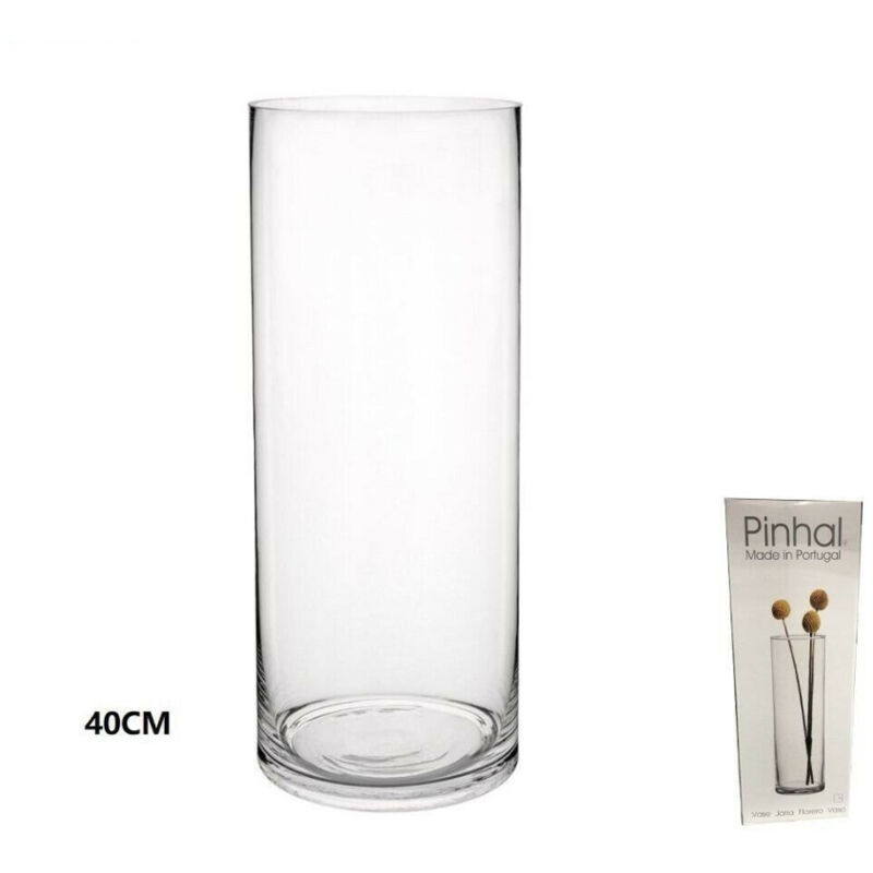 foto del prodotto traesio vaso 40cm clilindrico in vetro trasparente elegante per fiori piante trade shop