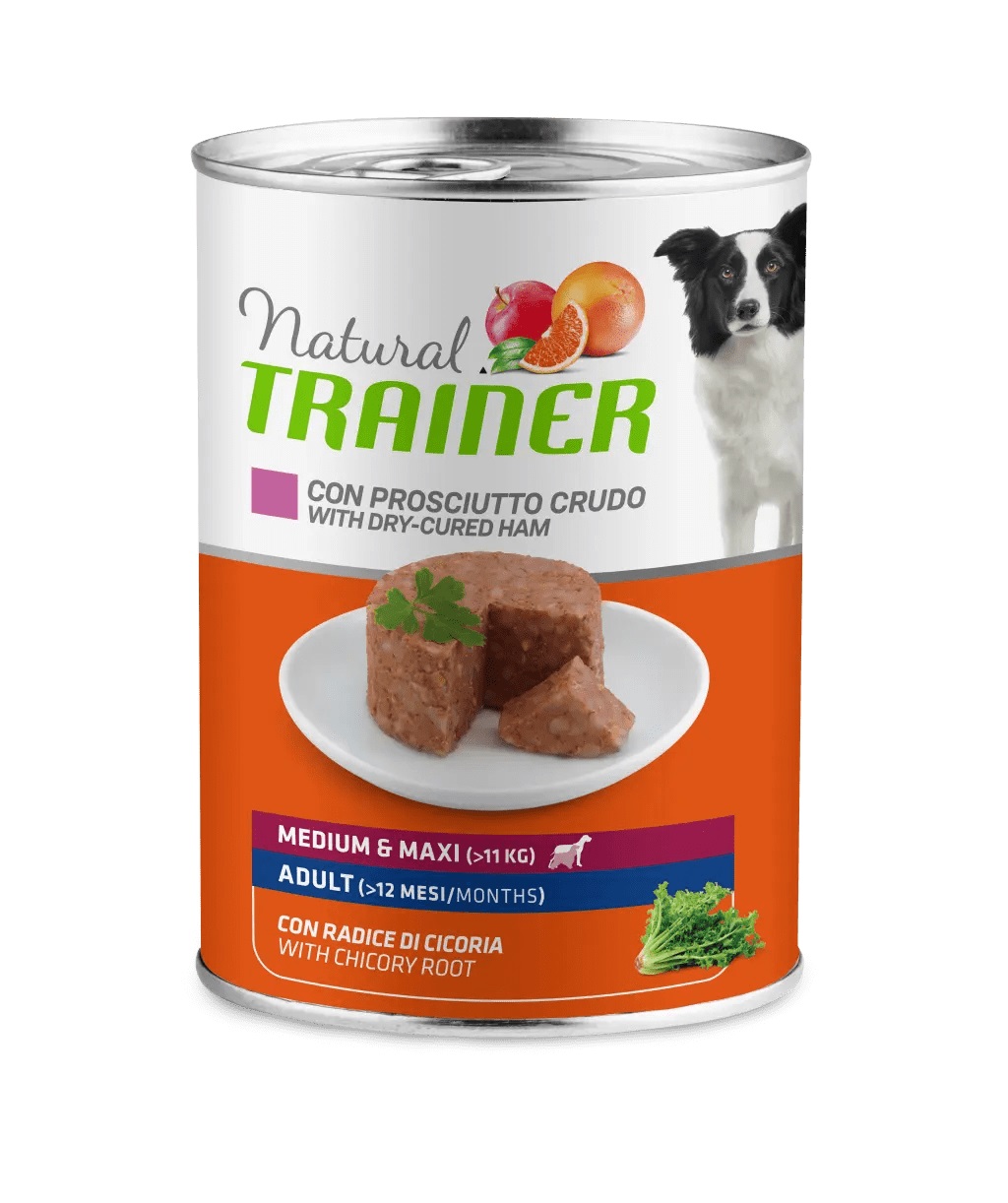 foto del prodotto trainer cane natural adulto medium amp maxi prosciutto crudo 400 gr