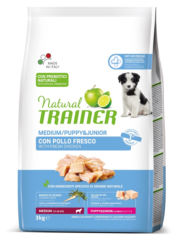 foto del prodotto trainer cane natural puppy amp junior medium pollo amp riso 3 kg