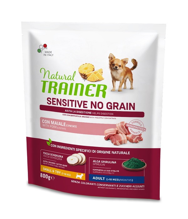 foto del prodotto trainer cane natural sensitive no grain adulto mini maiale 800 gr