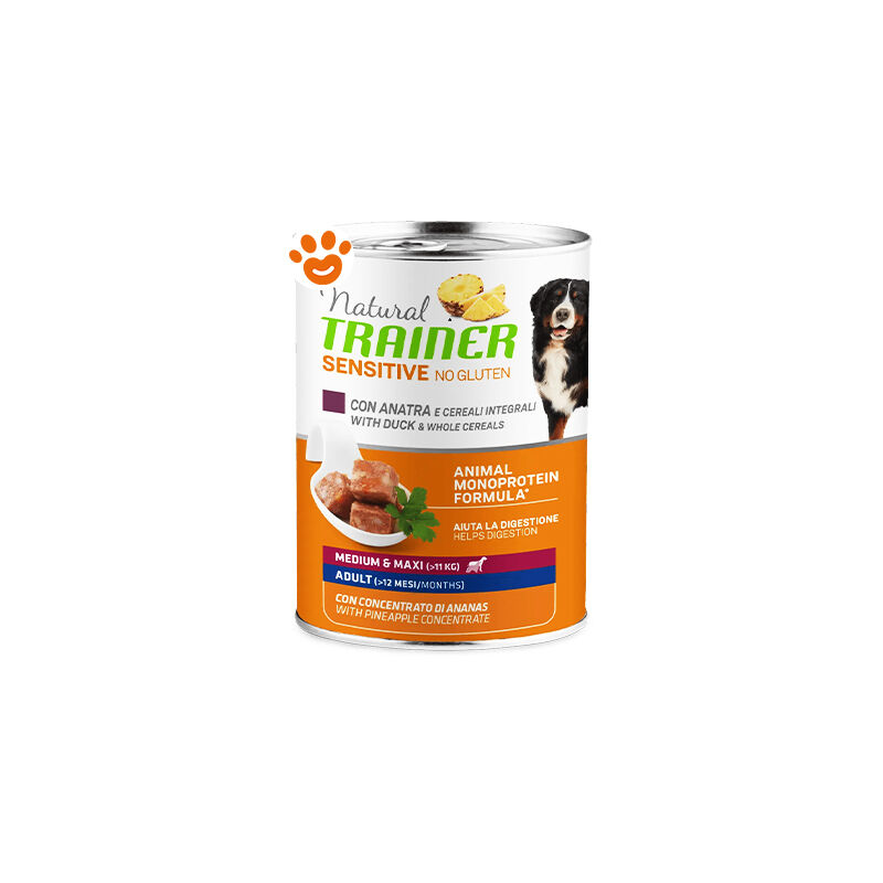 foto del prodotto trainer - dog sensitive no gluten adult medium &amp; maxi anatra e cereali integrali dog sensitive no gluten adult medium &amp; maxi anatra e cereali integrali - lattina da 400 gr