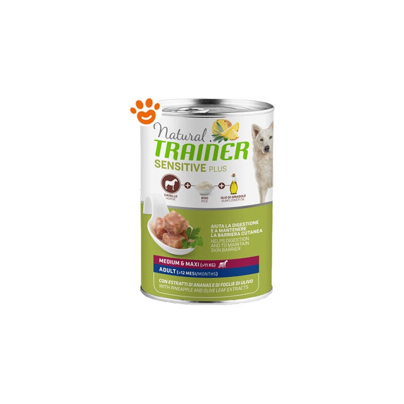 foto del prodotto trainer - dog sensitive plus adult medium &amp; maxi cavallo e riso dog sensitive plus adult medium &amp; maxi cavallo e riso - lattina da 400 gr