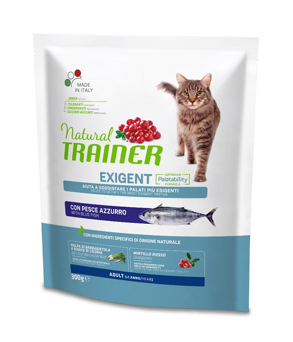 foto del prodotto trainer gatto natural adulto exigent pesce azzurro 300 gr