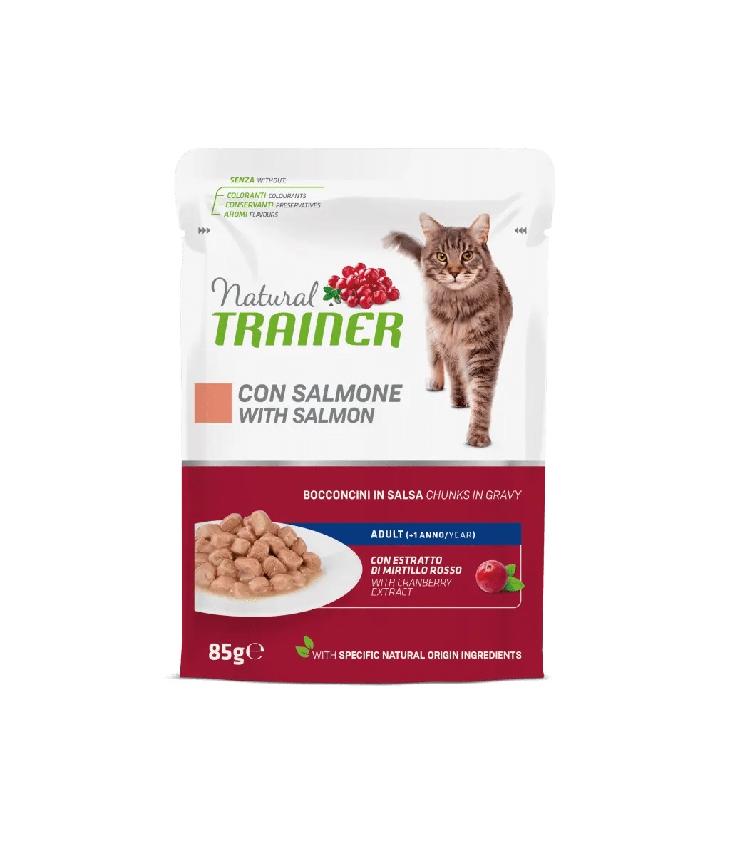 foto del prodotto trainer gatto natural adulto salmone 85 gr