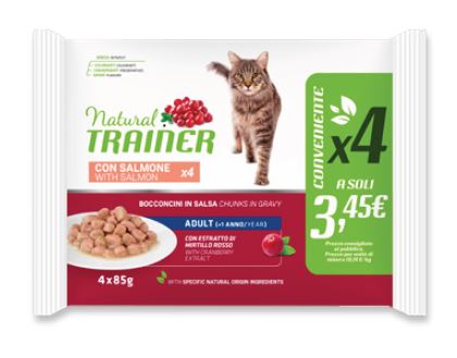 foto del prodotto trainer gatto natural adulto salmone flowpack cf. 4x85 gr