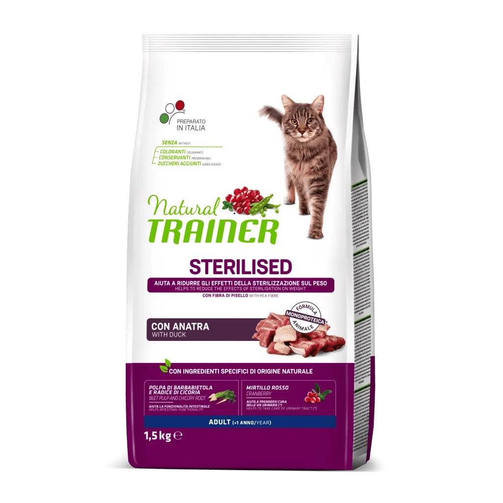 foto del prodotto trainer gatto natural adulto sterilizzato anatra 1,5 kg
