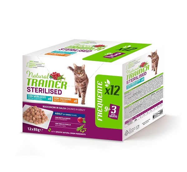 foto del prodotto trainer gatto natural adulto sterilizzato multipack tacchino amp merluzzo cf. 12x85 gr