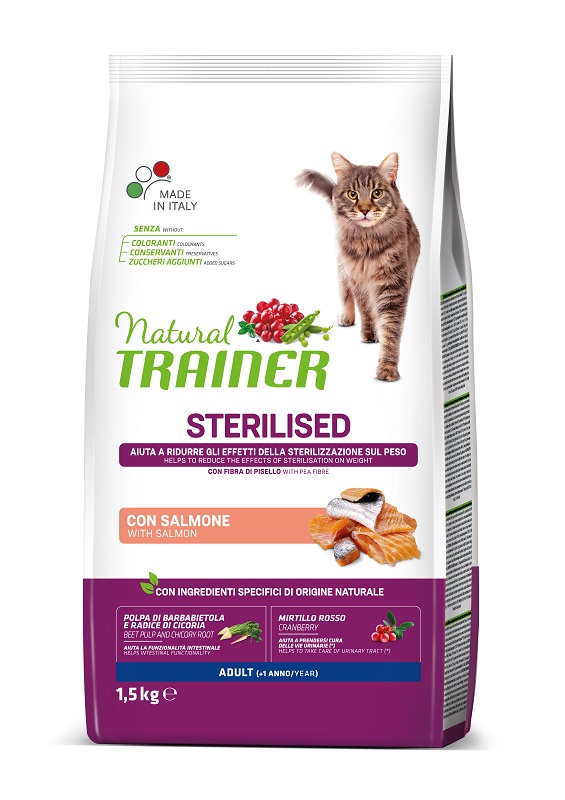 foto del prodotto trainer gatto natural adulto sterilizzato salmone 1,5 kg