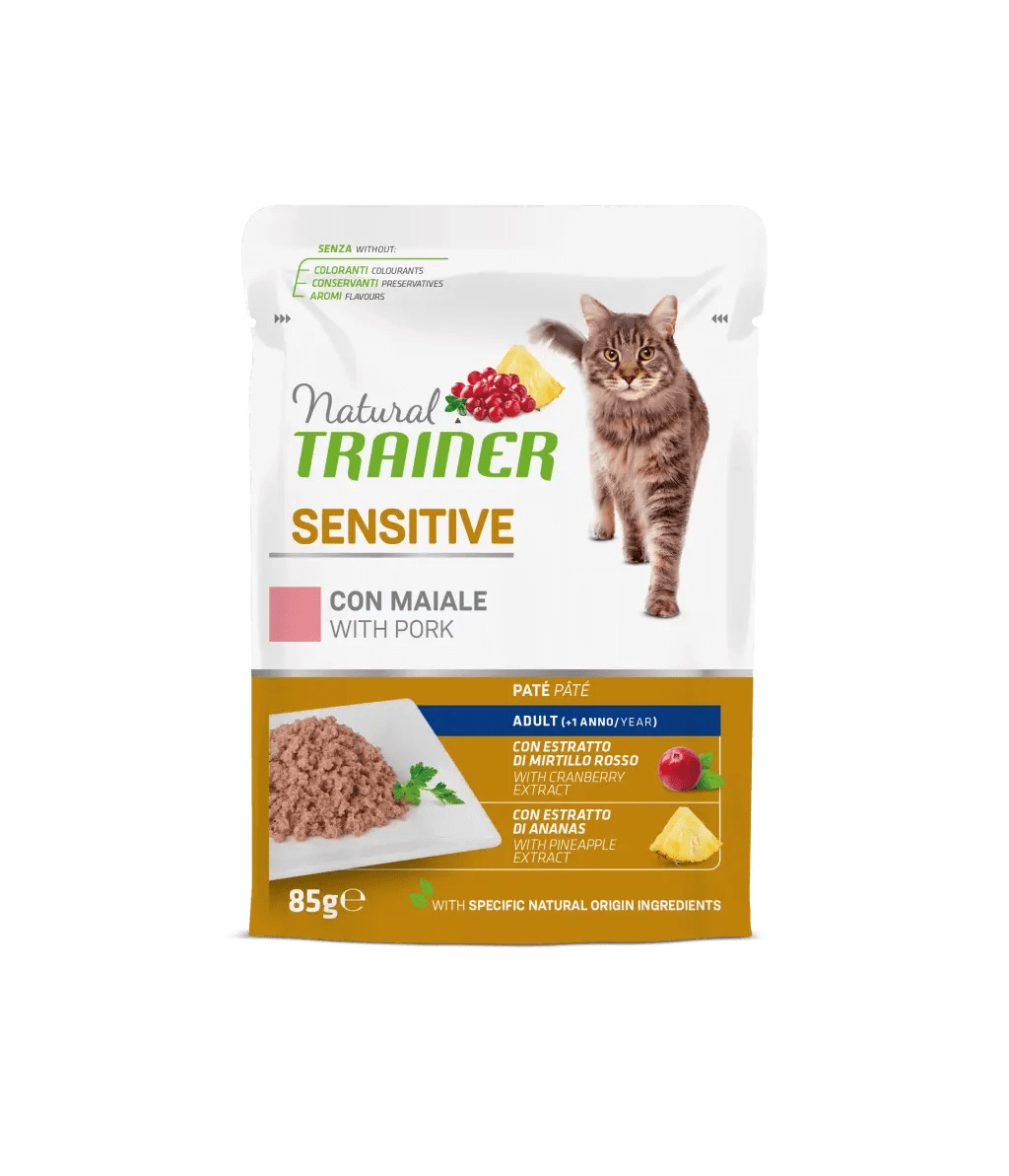 foto del prodotto trainer gatto natural sensitive maiale 85 gr