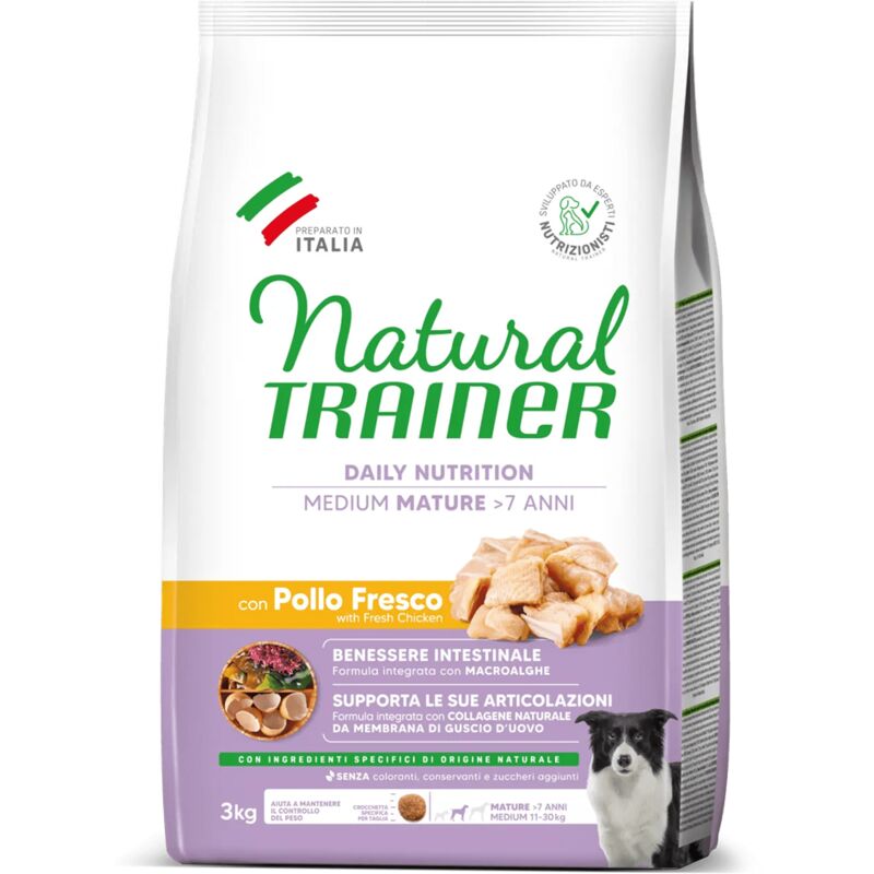 foto del prodotto trainer natural cane adult medium mature con pollo e riso da 3 kg