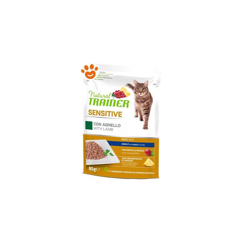 foto del prodotto trainer natural cat adult sensitive pat agnello natural cat adult sensitive pat agnello bustina da 85 gr