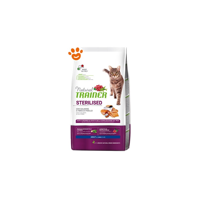 foto del prodotto trainer natural cat adult sterilised salmone e fibra di pisello trainer natural cat adult sterilised salmone e fibra di pisello sacco da 3 kg