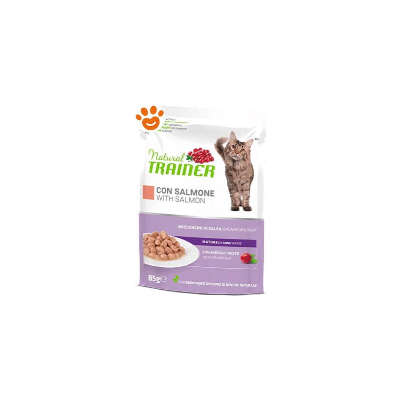 foto del prodotto trainer natural cat mature bocconcini in salsa salmone natural cat mature bocconcini in salsa salmone bustina da 85 gr