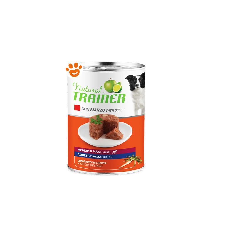 foto del prodotto trainer natural dog adult medium maxi manzo natural dog adult medium maxi manzo lattina da 400 gr