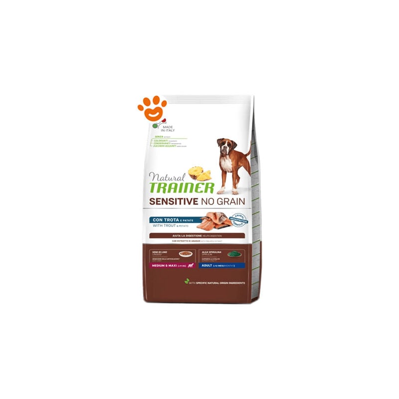 foto del prodotto trainer natural dog sensitive no grain adult medium maxi trota e patate natural dog sensitive no grain adult medium maxi trota e patate sacco da