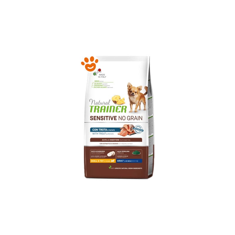 foto del prodotto trainer natural dog sensitive no grain adult small toy trota e patate natural dog sensitive no grain adult small toy trota e patate sacco da