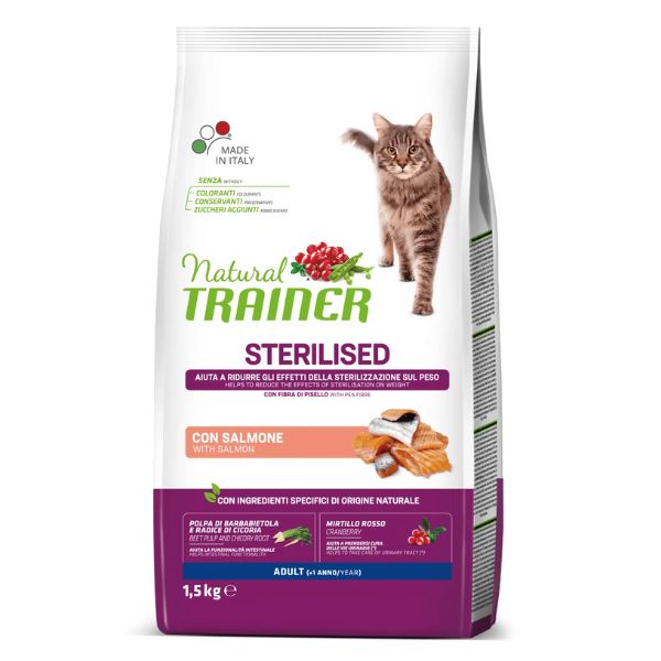 foto del prodotto trainer natural per gatto adult sterilised con salmone da 1,5 kg