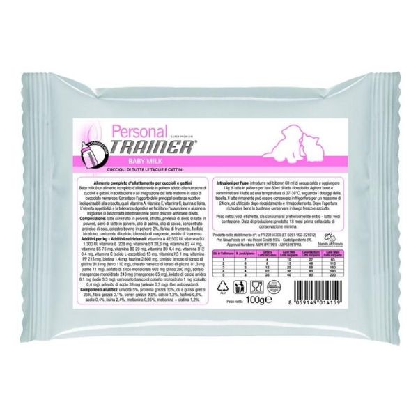 foto del prodotto trainer personal baby milk latte in polvere - 100 gr - cibo umido per gatti - 1 ordine scegli lo sconto bzr5 bzr20 200 punti fedeltà