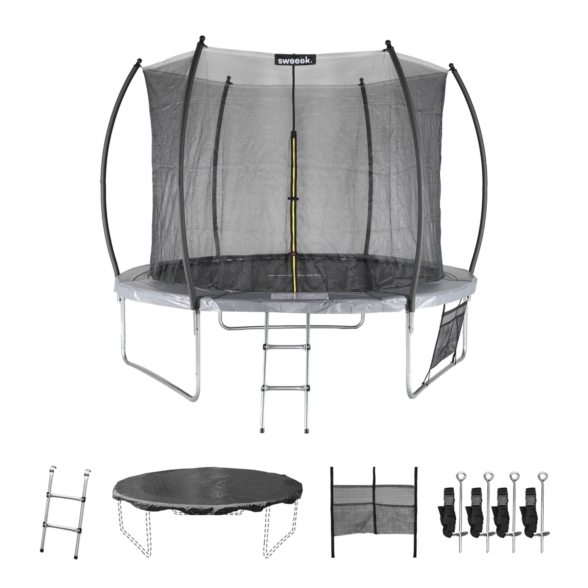 foto del prodotto trampolino 250cm con rete interna e pacchetto accessori, grigio